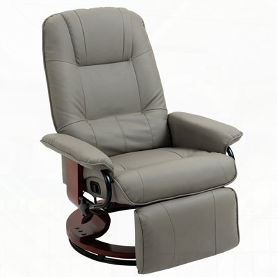 Faux Leather Manual Recliner with Swivel Wood Base and Padded Armrest
