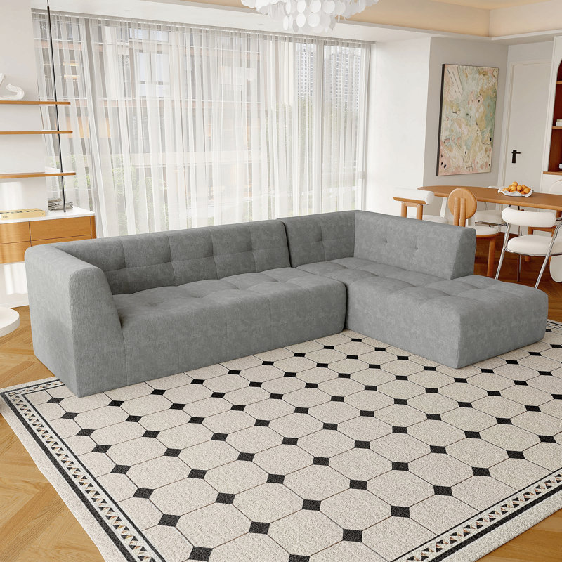 Canapé modulaire en forme de L Boneless Jared, Chenille gris pâle