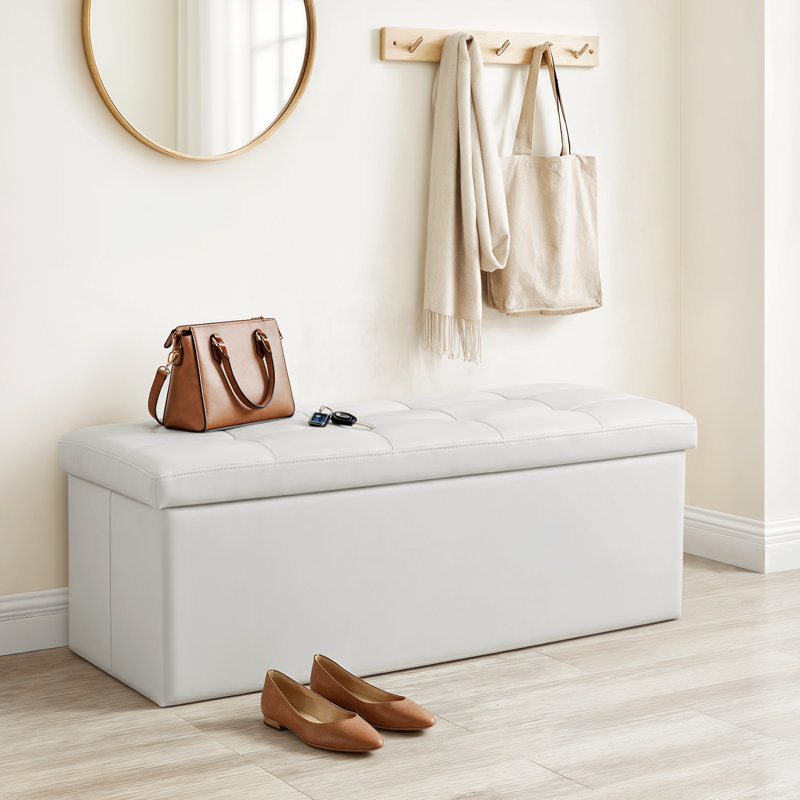 Banc de rangement avec repose-pieds de 43 po avec repose-pieds en similicuir et repose-pieds, Blanc