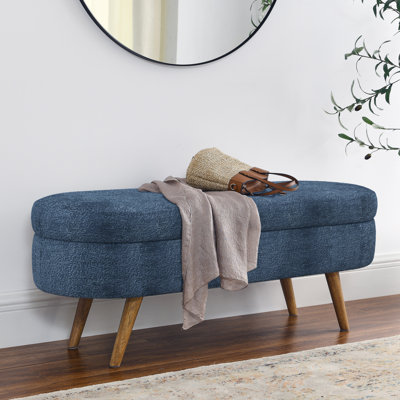 Banc de rangement repose-pieds ovale, pieds en bois d'hévéa, gris (43,5 po x 16 po x 16 po) bleu foncé