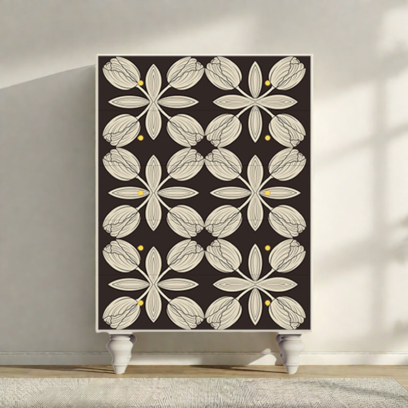 Commode décorative à cinq tiroirs Retro, Noir blanc / blanc ivoire