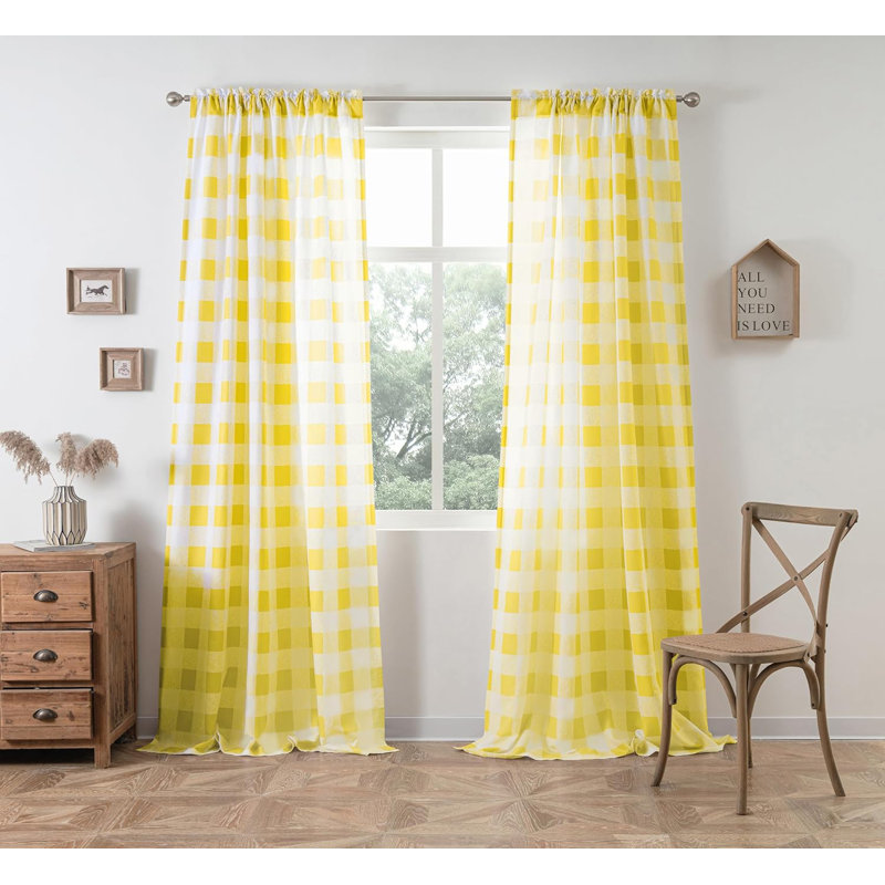 Chintan Ployester Semi-Sheer Curtain, Yellow/White, 52" W x 84" L