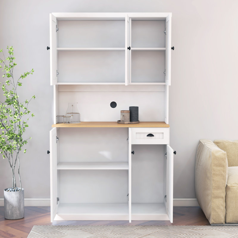 Garde-manger 71 po avec tablettes réglables, armoire autoportante pour le rangement des boissons, 6 portes et 1 tiroir - armoire blanche, tablettes polyvalentes