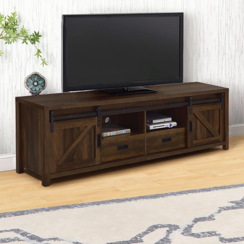 Madra 2-door Engineered Wood 79" TV Stand Dark Pine, Brown