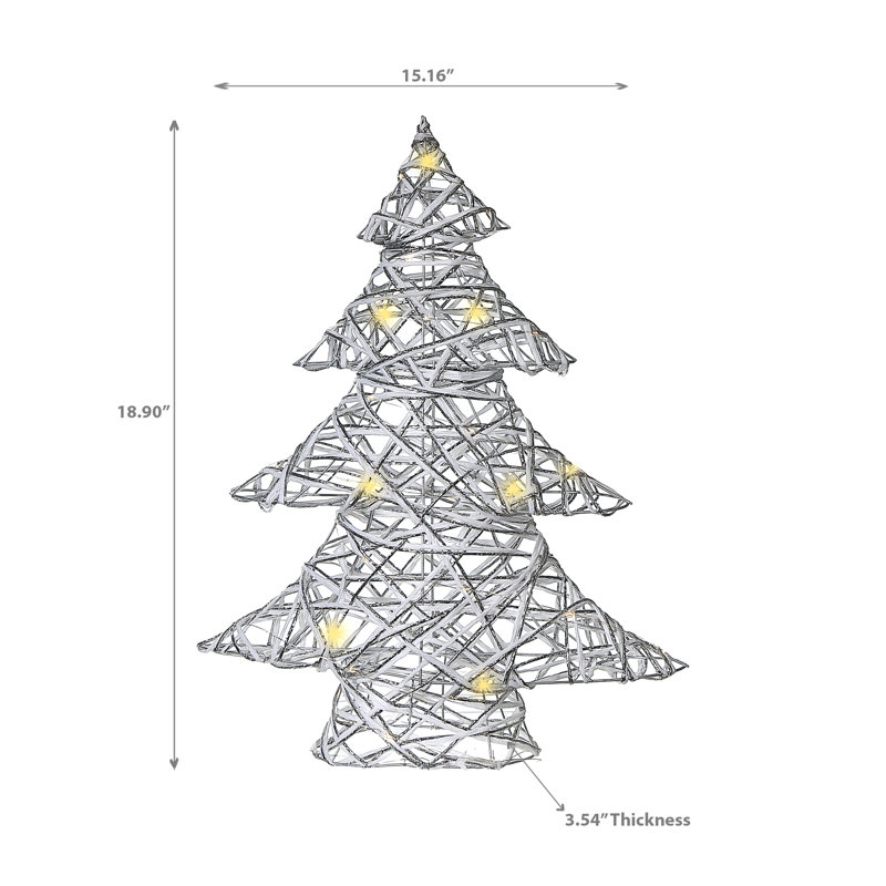 Petit arbre de Noël à DEL, H 18,9 po x l 3,54 po x P 15,16 po, Blanc / argent