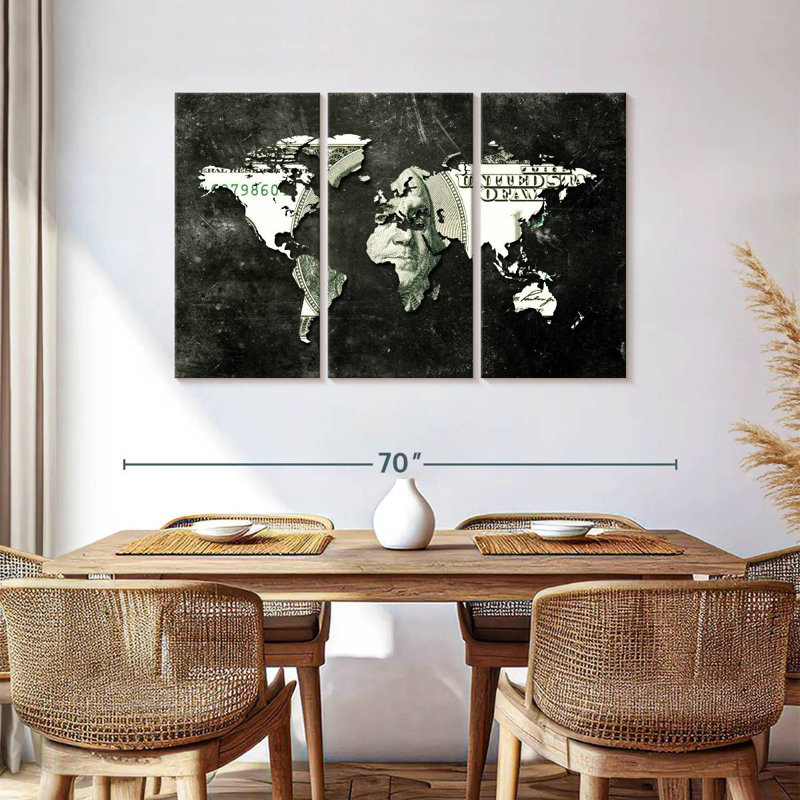 Aliaz US Dollar World Map, 36" H x 57" W