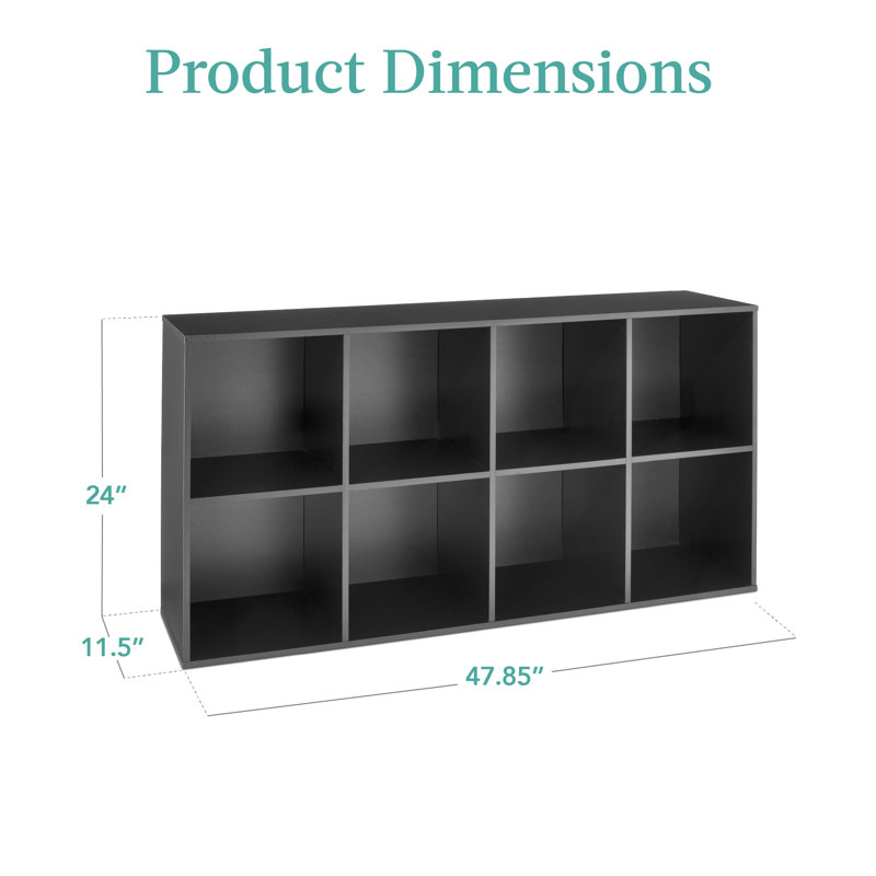 Bookshelf, 11in Display Storage System, Organizer w/ Removable Back Panels, (8 Shelves) 24"H x 47.85"W x 11.5"D, Black