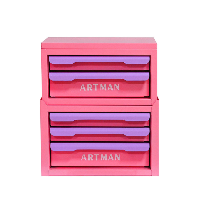 12.6" Stackable 5-Drawer Desktop Storage Cabinet, Pink-Purple 2+3 Layer Desk Organizer for Stationery & Cosmetics