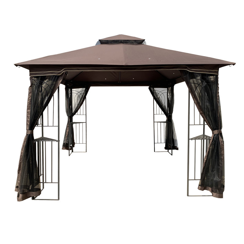 10X10 Outdoor Patio Gazebo Canopy Tent With Ventilated Double Roof And Mosquito Net, Brown