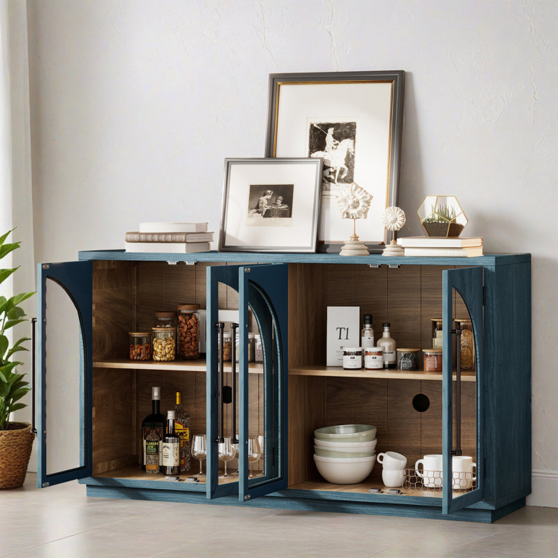 60.02" Buffet Cabinet with Storage, 4-Door Wood Sideboard with Adjustable Shelves for Dining Room, Living Room, Navy Blue