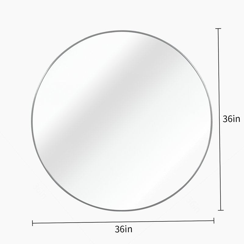 Miroir de salle de bain rond en métal argenté de 36 pouces pour mur, durable et facile à installer avec un film incassable