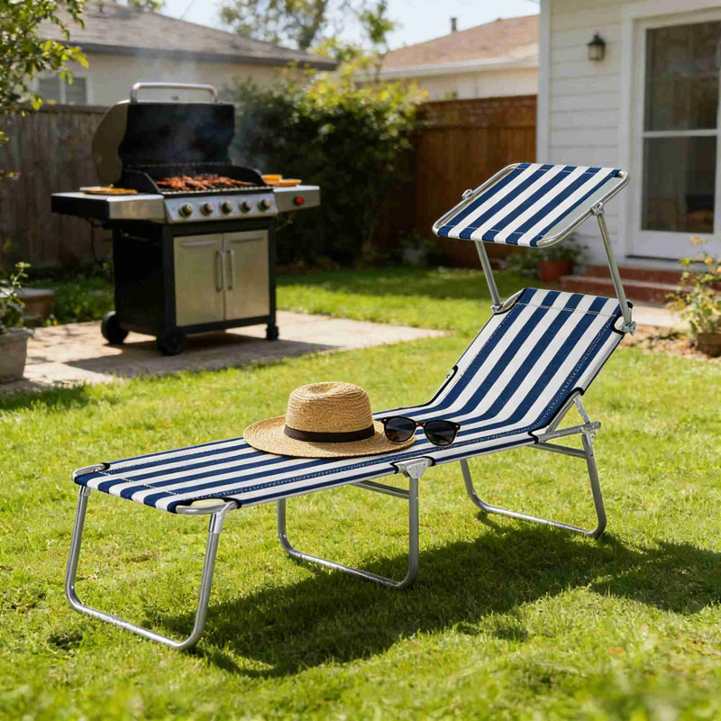 Outdoor Chaise Lounge Chair, Blue/White