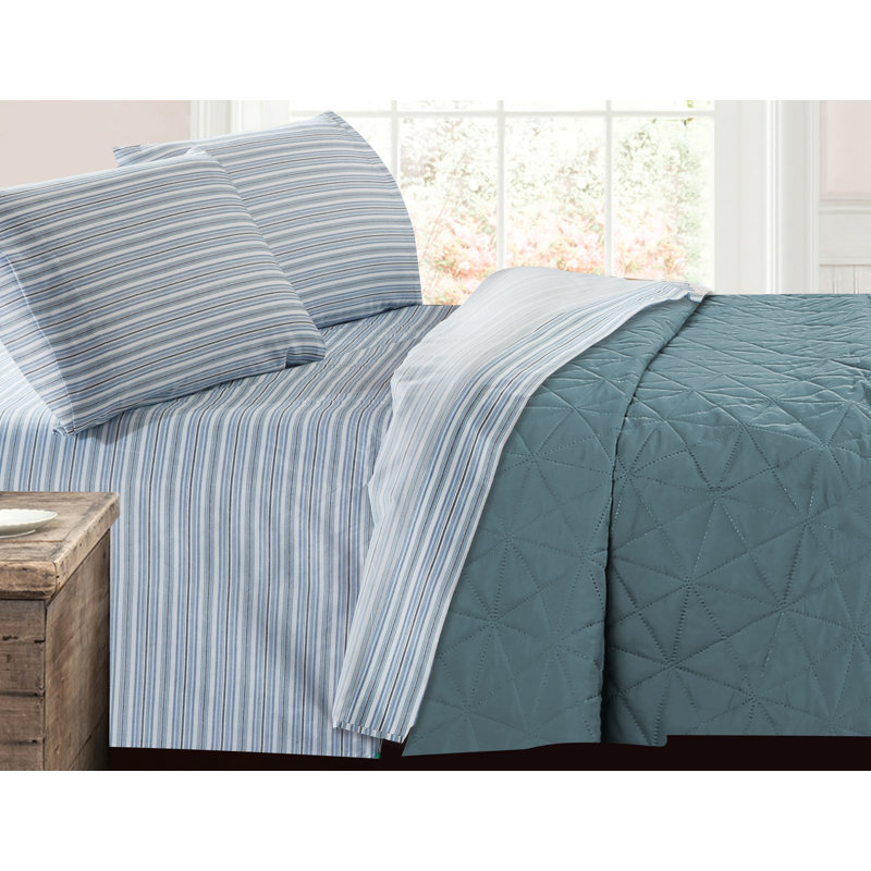Patchwork Percale Geometric Sheet Set, Full Sheet Set with Fitted Sheet and 2 Pillowcases