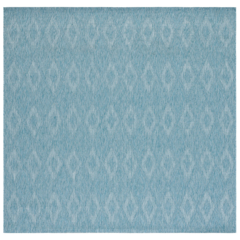 Ajacia Geometric Aqua Area Indoor/Outdoor Area Rug, Square 4'