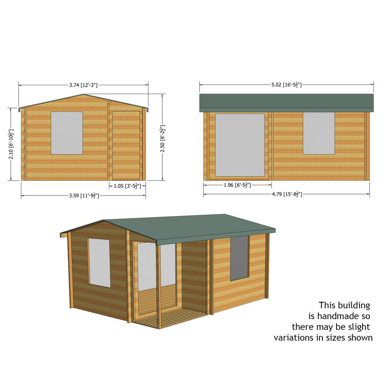 Caratunk 16 x 12 Ft Tongue and Groove Log Cabin, Yes