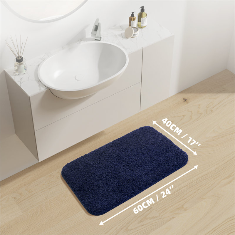 Tapis pour salle de bain Gaenside, L 24 po x l 16 po, Bleu marine