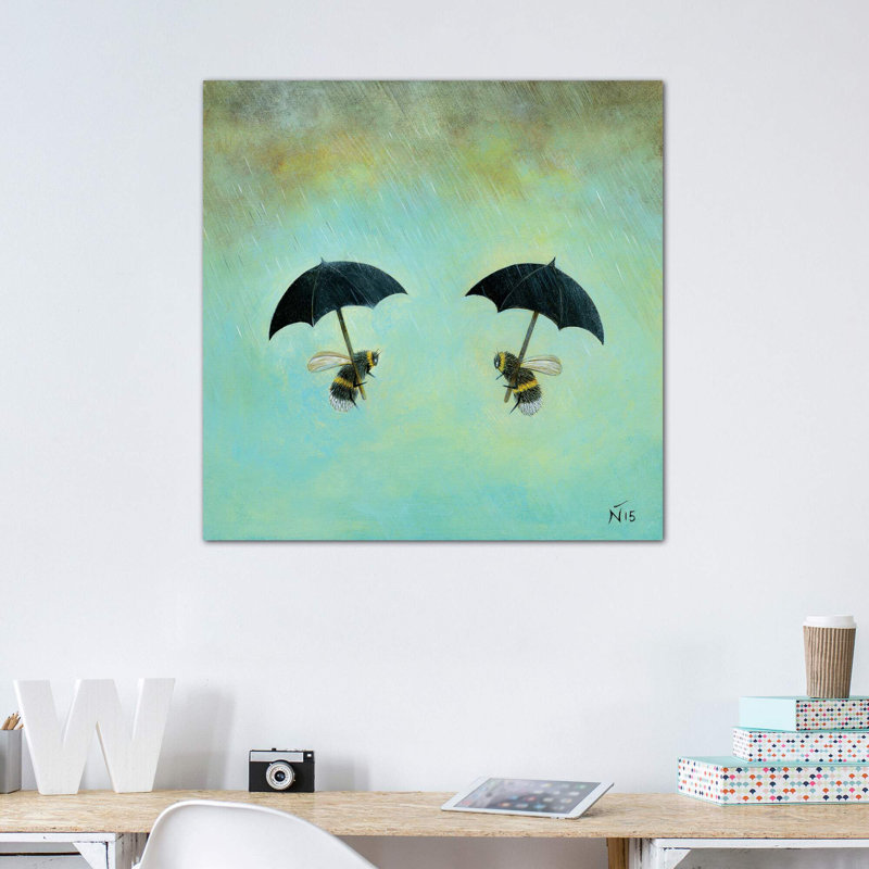 «Rainy Day Conversation» par Neil Thompson - impression d'art graphique, Toile tendue, H 48 po x l 48 po x 1,5 po