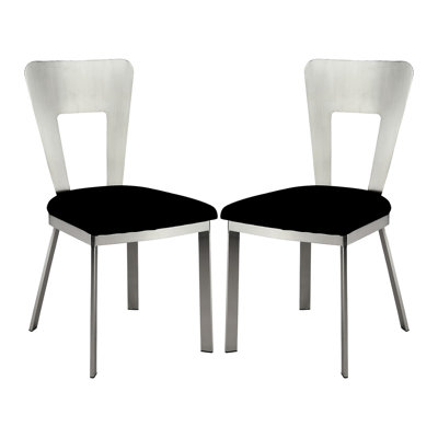 2 Microfiber & Metal Side Chairs, Silver Black, Padded Seats, Keyhole Backs, Dining Room Use Of 2 Metal, Seat, Back, Beauty