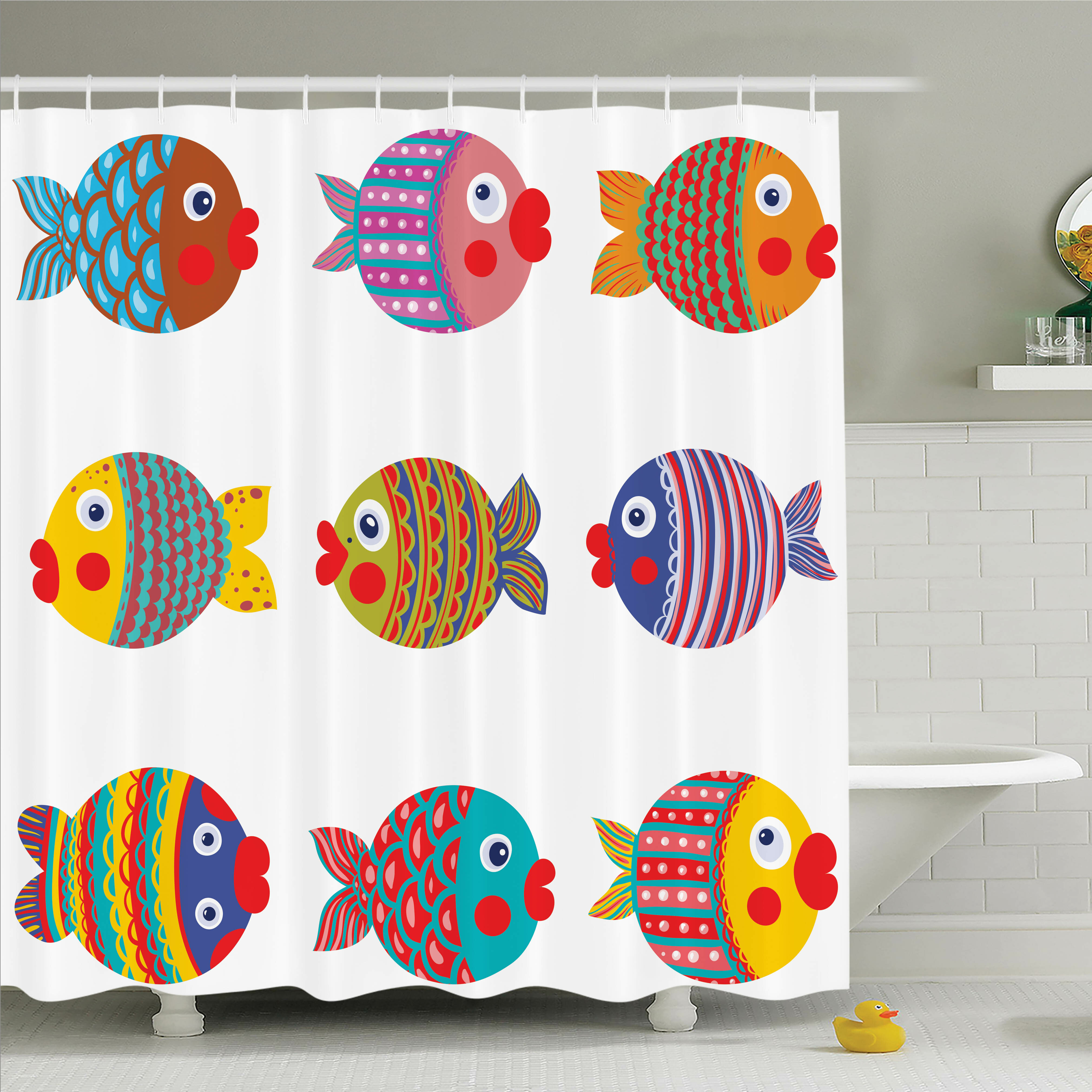 Kids Room Decor Fish Family Shower Curtain Set Ambesonne Size: 84 H x 69 W