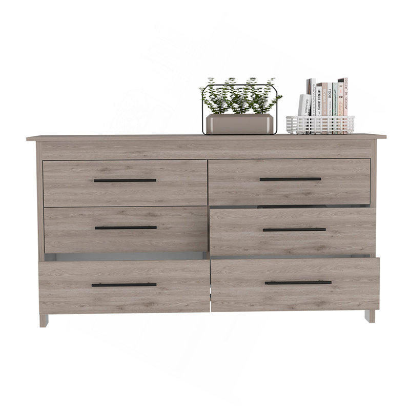 Commode double 6 tiroirs Wezz, chambre, gris clair, Gris clair