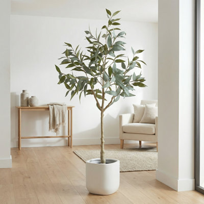 Modern 5ft Artificial Eucalyptus Tree in Pot - Lifelike Faux Ficus Structural Plant for Indoor Living Room & Office Decor