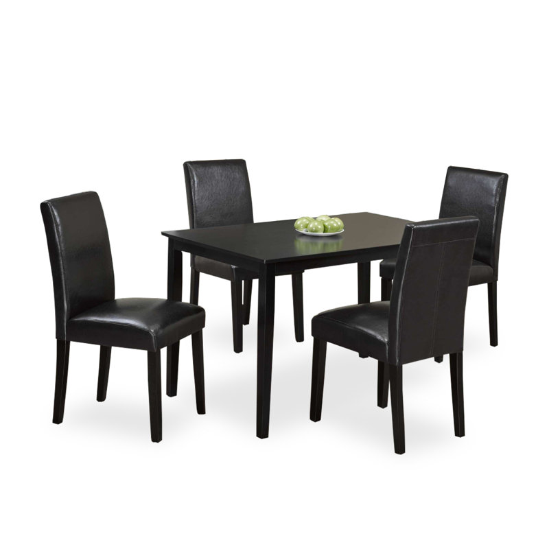 Woolforlk 4 - Person Four Leg Base Dining Set, Black, Black, Black