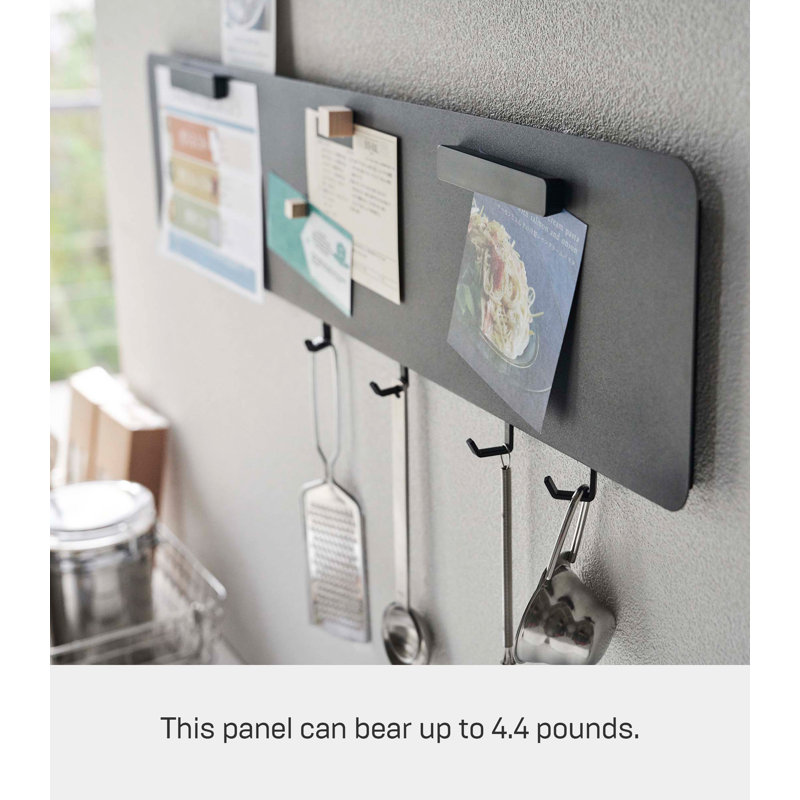 Black Steel Wall-Mounted Magnetic Organizer with Key Hooks