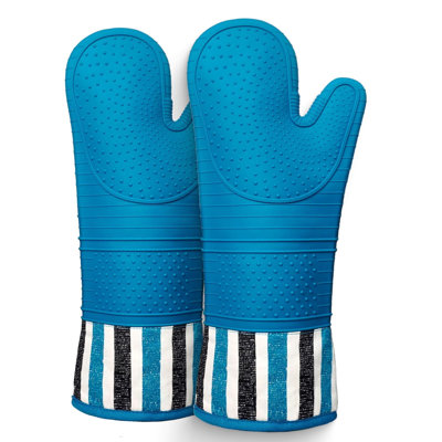 Heat Resistant 550 Degree Oven mitt, Silicone Oven Hot Mitts - 1 Pair, Extra Long Professional Baking Oven Gloves - Food Safe,Pot Holders Cooking,Grilling,Kitchen (Navy)