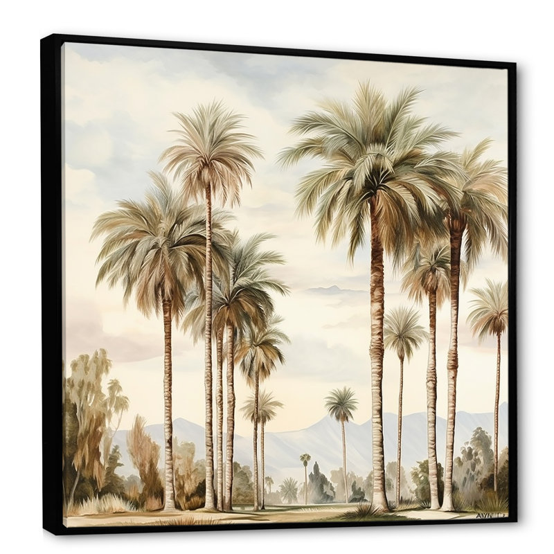 Palmiers sur la plage IV, Cadre flottant noir, H 30 po x l 30 po x P 1 po
