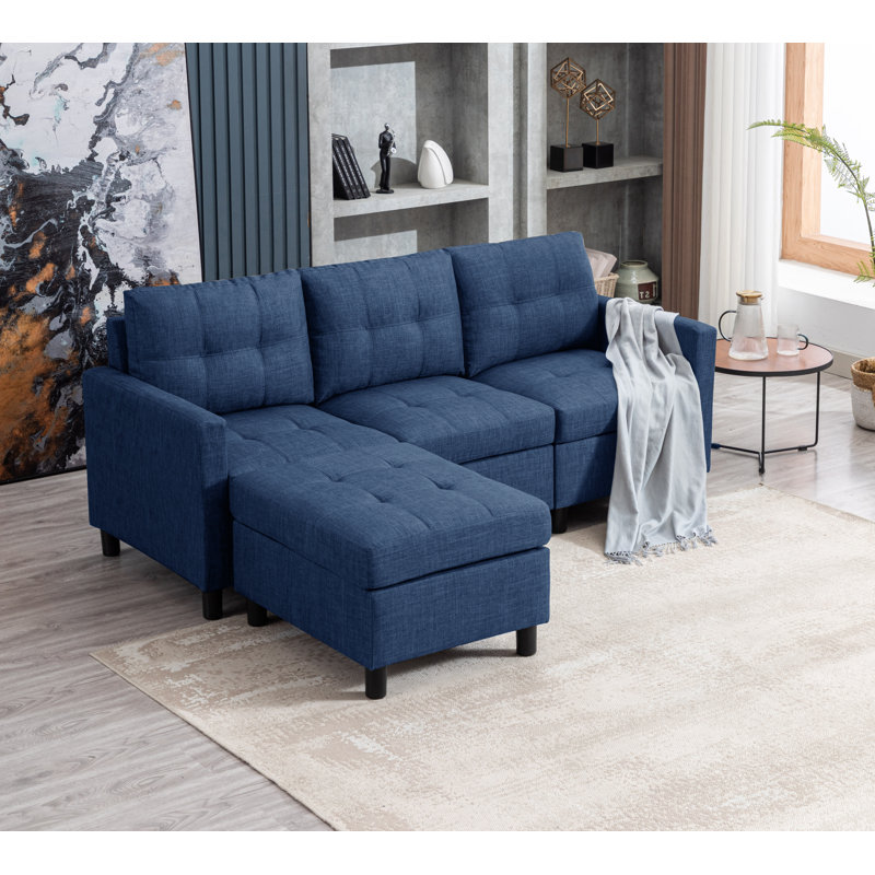 78.2"wide Upholstery Sofa With Square Arms, Dark Blue