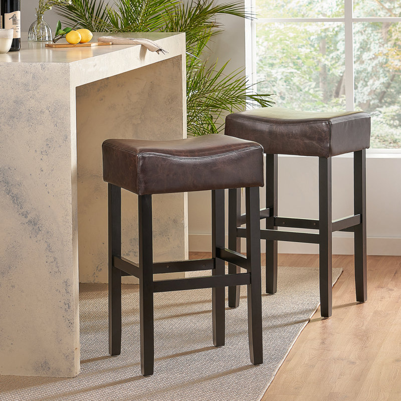 Ensemble de tabourets de bar en cuir reconstitué sans dossier, idéal pour les bars, les comptoirs de cuisine et les tables hautes, offrant confort et style
