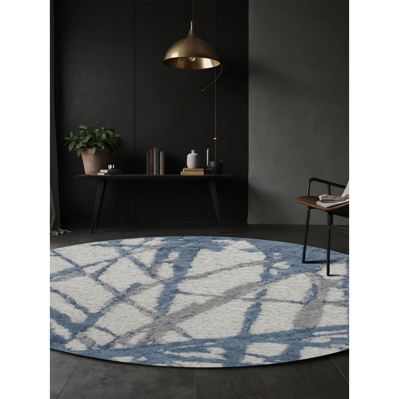 Tapis gris soyeux et moelleux, Rond 4 pi