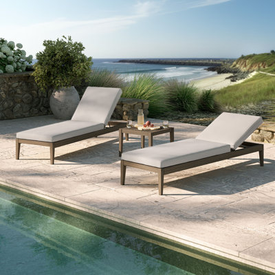 Ensemble de meubles d'extérieur en bois de teck 3 pièces avec chaises longues et table d'appoint Northlake