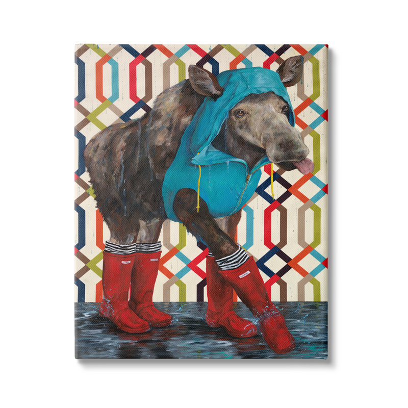 «Moose Rain Gear», bottes, motif géométrique sur plaque, art mural par Kamdon Kreations, H 15 po x l 10 po x P 0,5 po