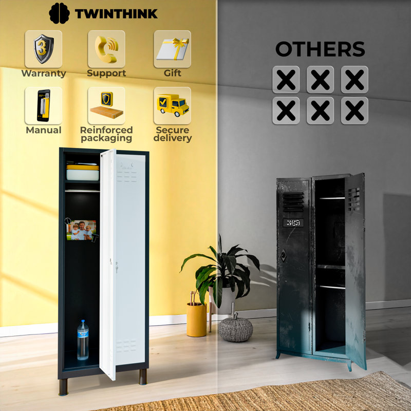  2-Door 180 cm Metal Locker Cabinet, Lockable Storage Locker Metal Cabinet for Office, Gym, Garage & School, Gray