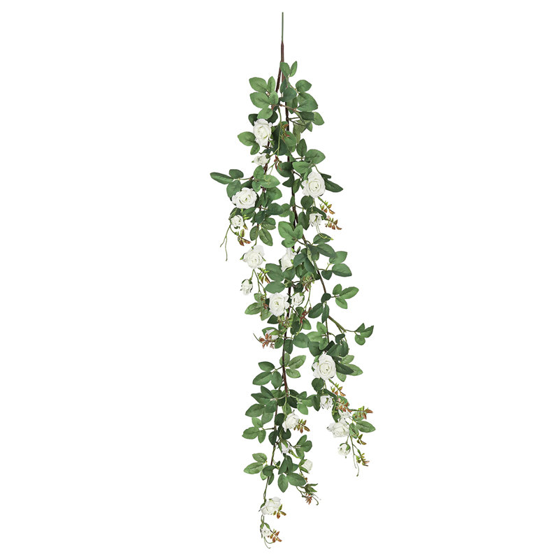 Artificial Tea Rose Flower Stem Hanging Spray, Cream White