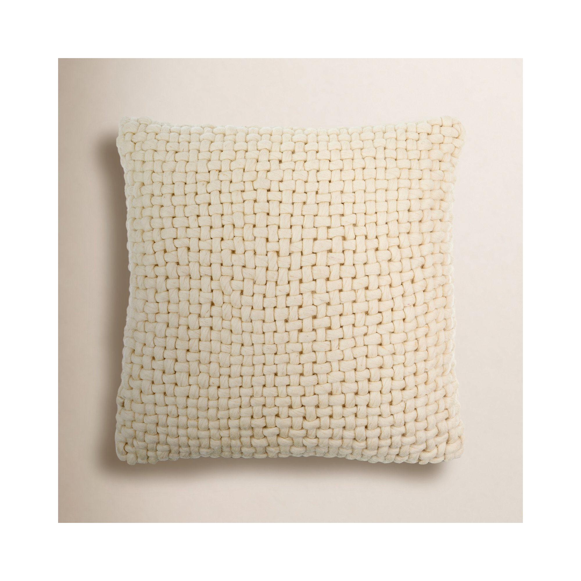 Belel Wool, Cotton Throw Pillow, Cream, Down, 22" x 22"