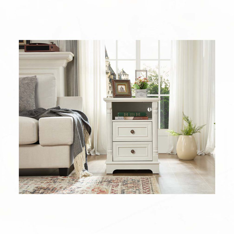 Table d'appoint 2 tiroirs, Blanc