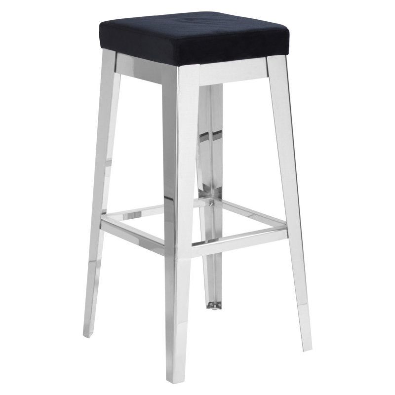 Earby Upholstered Counter Stool with Metal Frame, Silver