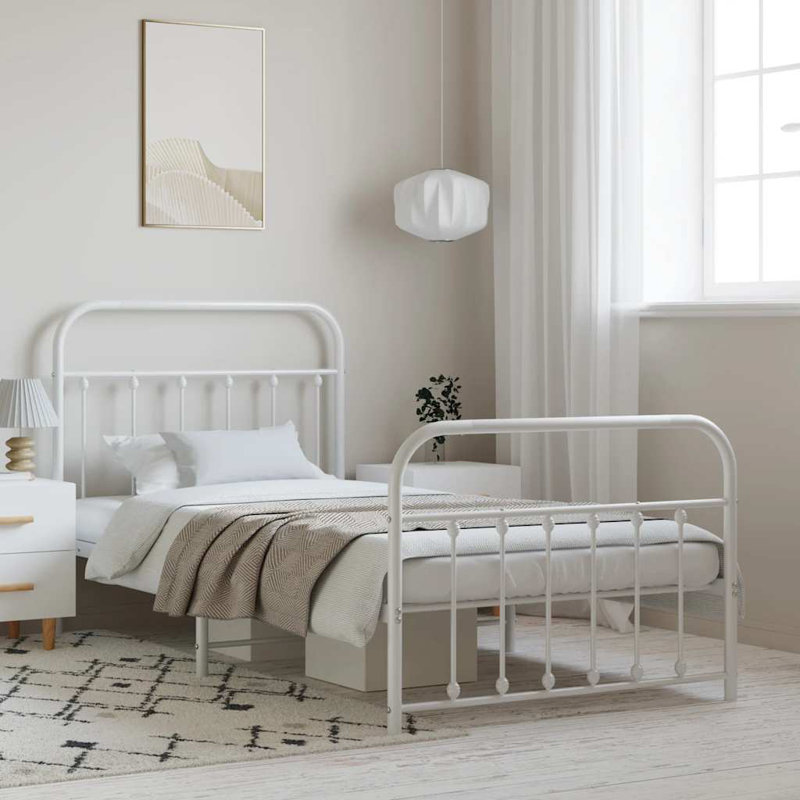 Brender Metal Bed Frame with Headboard & Slats, No Mattress, Easy Assembly, White, Twin XL