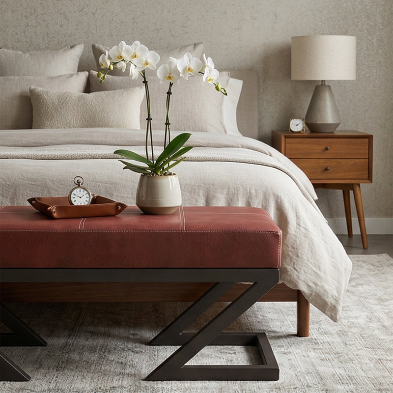 Cathaleen PU Leather Upholstered Bench, Claret Red