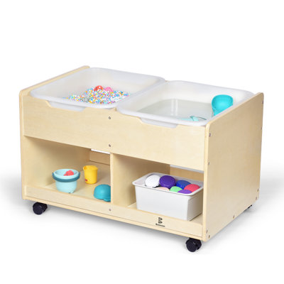 KRAND Sand and Water Activity Table for Kids, Sensory Table w/Dual Deep Sand/Water Bins & 2 Bottom Storage Compartment & Lockable Casters, Indoor/Outdoor Activity Play