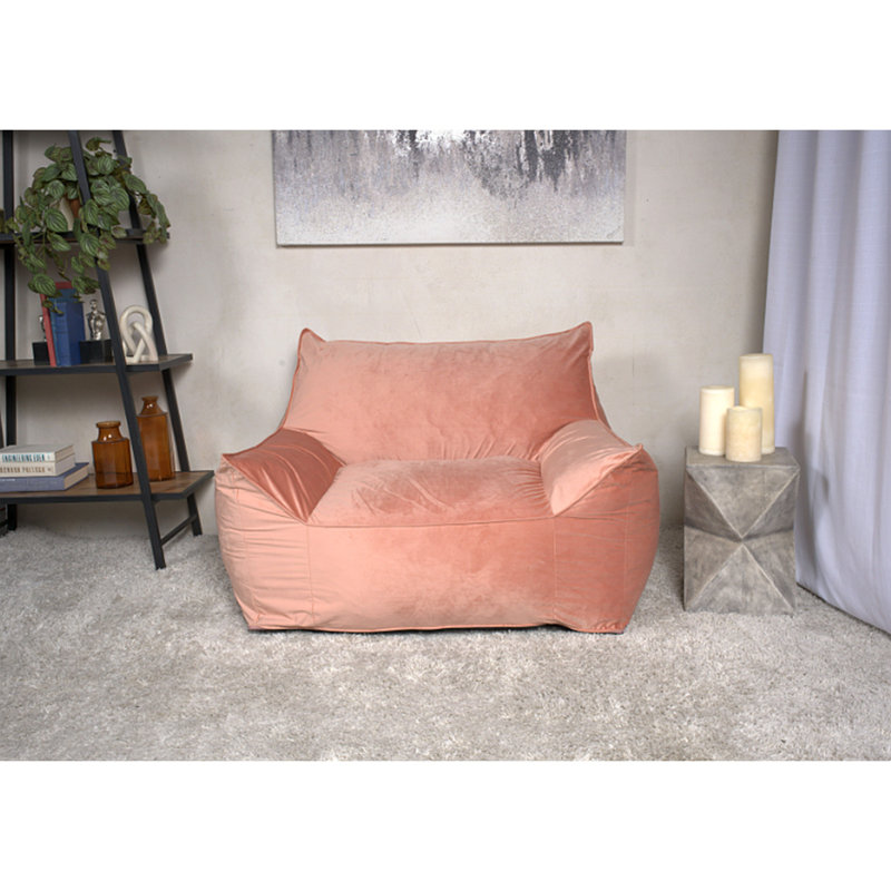 Bean Bag Chair With Armrests, 30.05" H x 40.05" W x 40.05" D, Pink Velvet