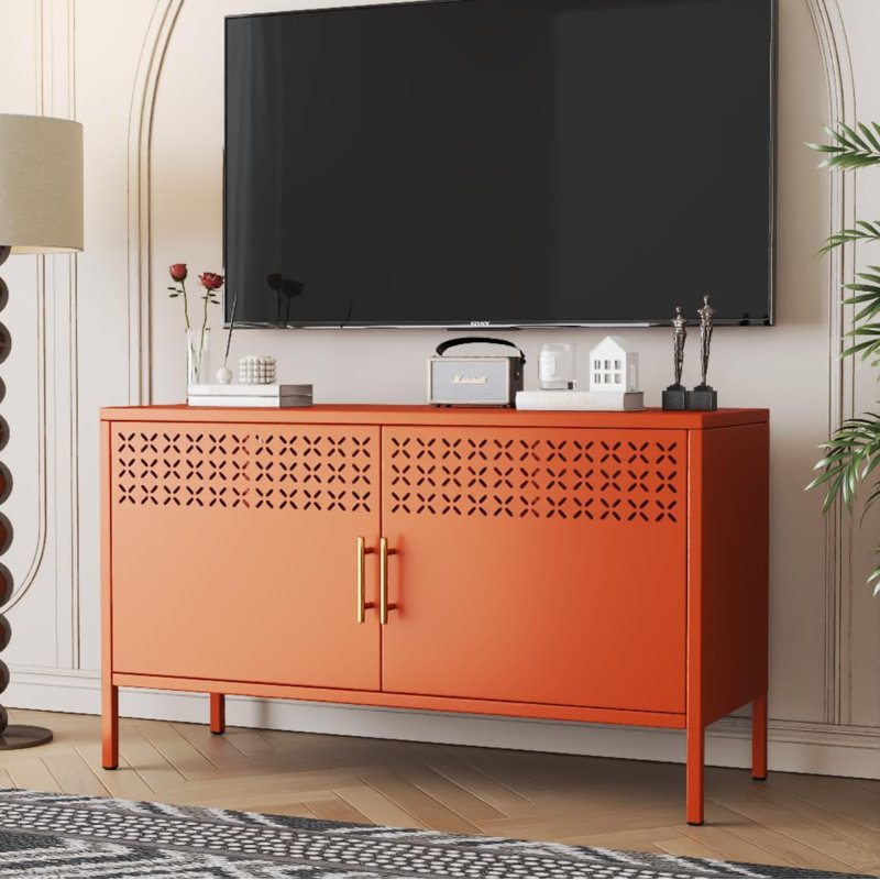 Metal Accent Storage Cabinet with Adjustable Shelf for Home,Office,Dining/Living Room, Orange