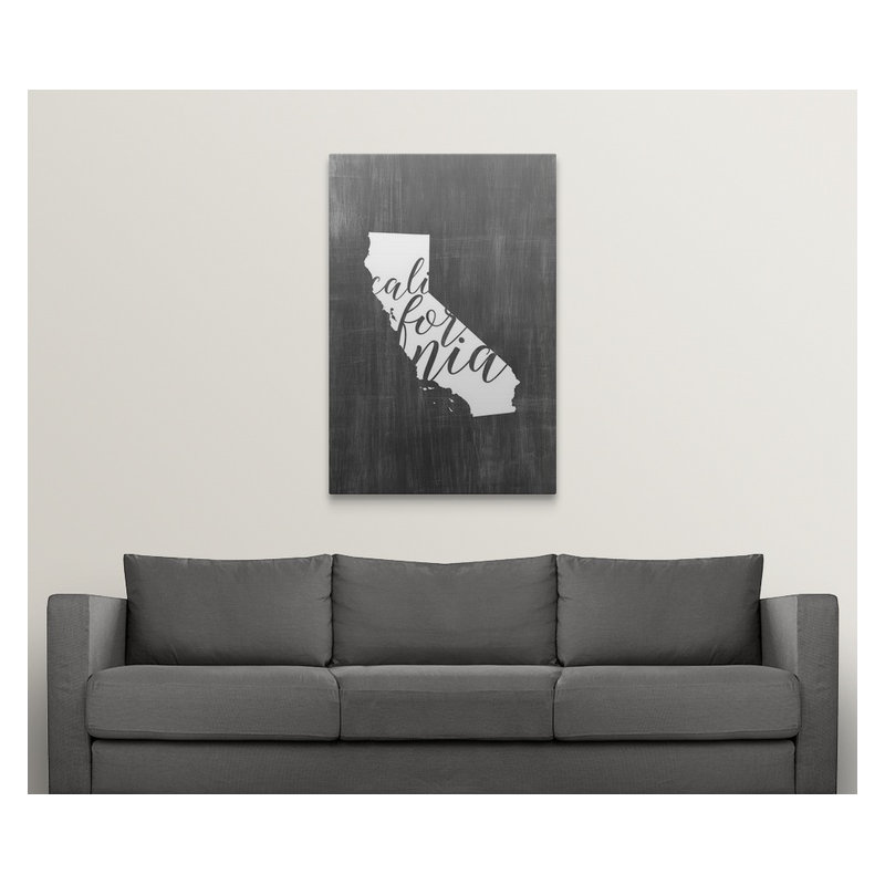 «Home State Typographie California», impression graphique, H 60 po x l 40po x P 1,5 po, Toile