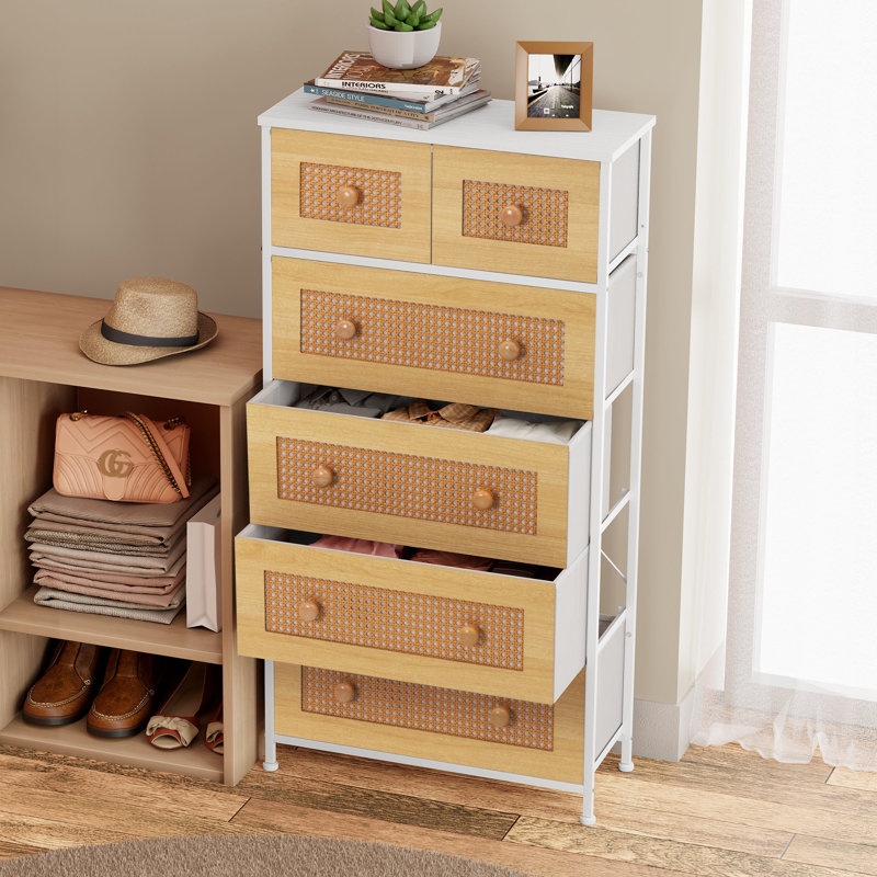 Commode 6 tiroirs, Blanc/naturel