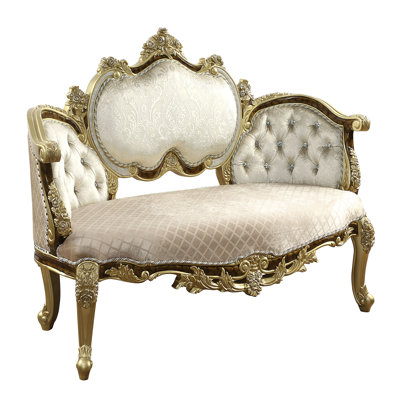 Desiderius Bench, Beige Fabric, Antique Gold & Hand Paint Brown
