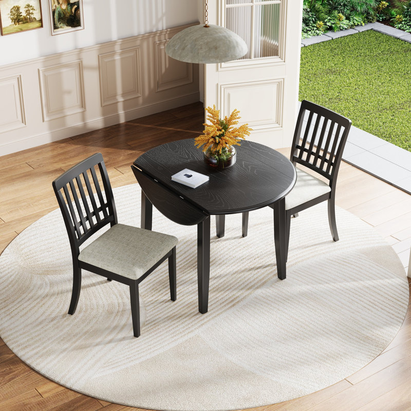 Ensemble de table de salle à manger 3 pièces avec 2 abattants, Noir