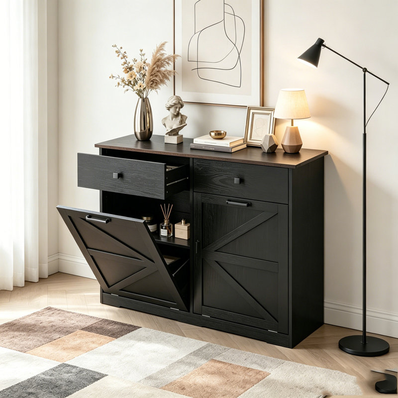 Armoire de tri de lessive, poubelle basculante, Black