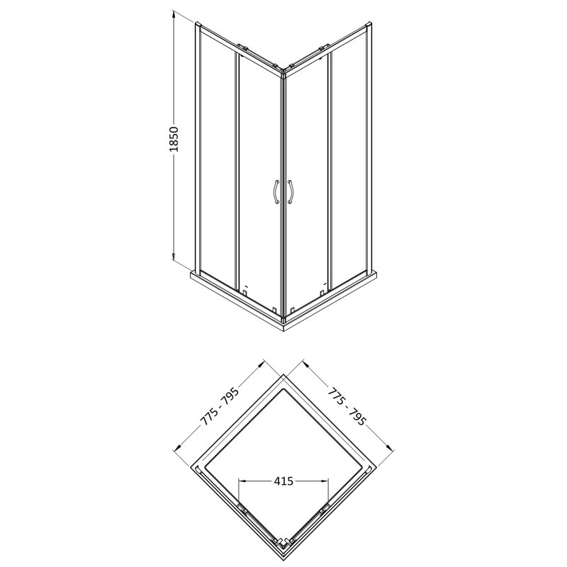 nuie Ella 800mm Chrome Shower Enclosure